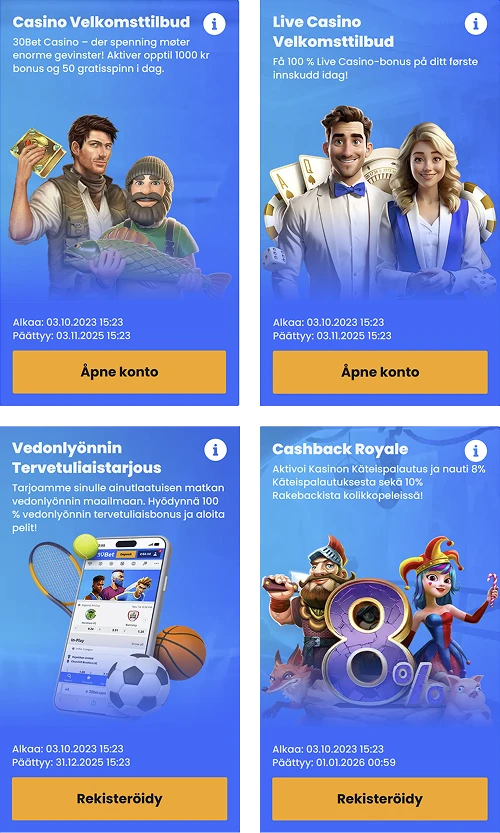 30Bet Casino bonukset ja kampanjat