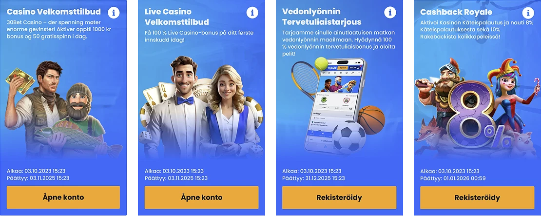 30Bet Casino bonukset ja kampanjat
